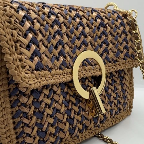 Sac Raphia Séréna Camel Bleu