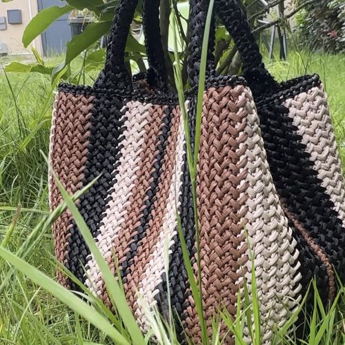 Sac cabas en raphia Marron/Noir